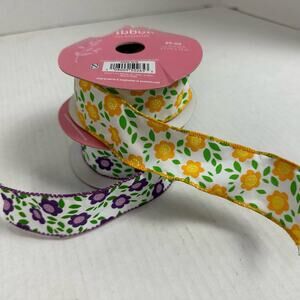 Nicole Simply / Spring Floral Ribbon Yellow Purple Green Flowers 1.5"